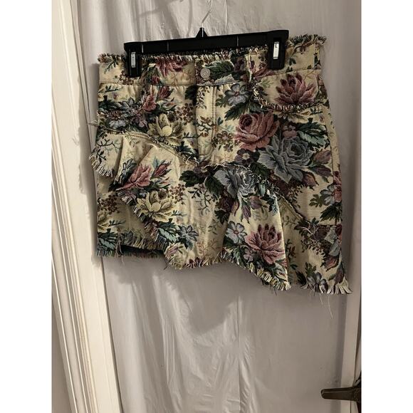 Zara Woman Ruffle Mini Skirt Tapestry Floral Print Asymmetric Detail Fringe M - Picture 1 of 6